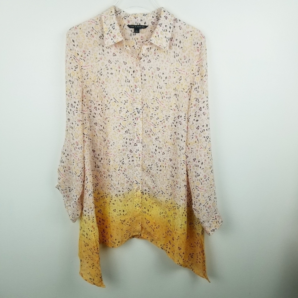 Zac & Rachel Animal Print Ombre' Long Sleeve Button Front Top